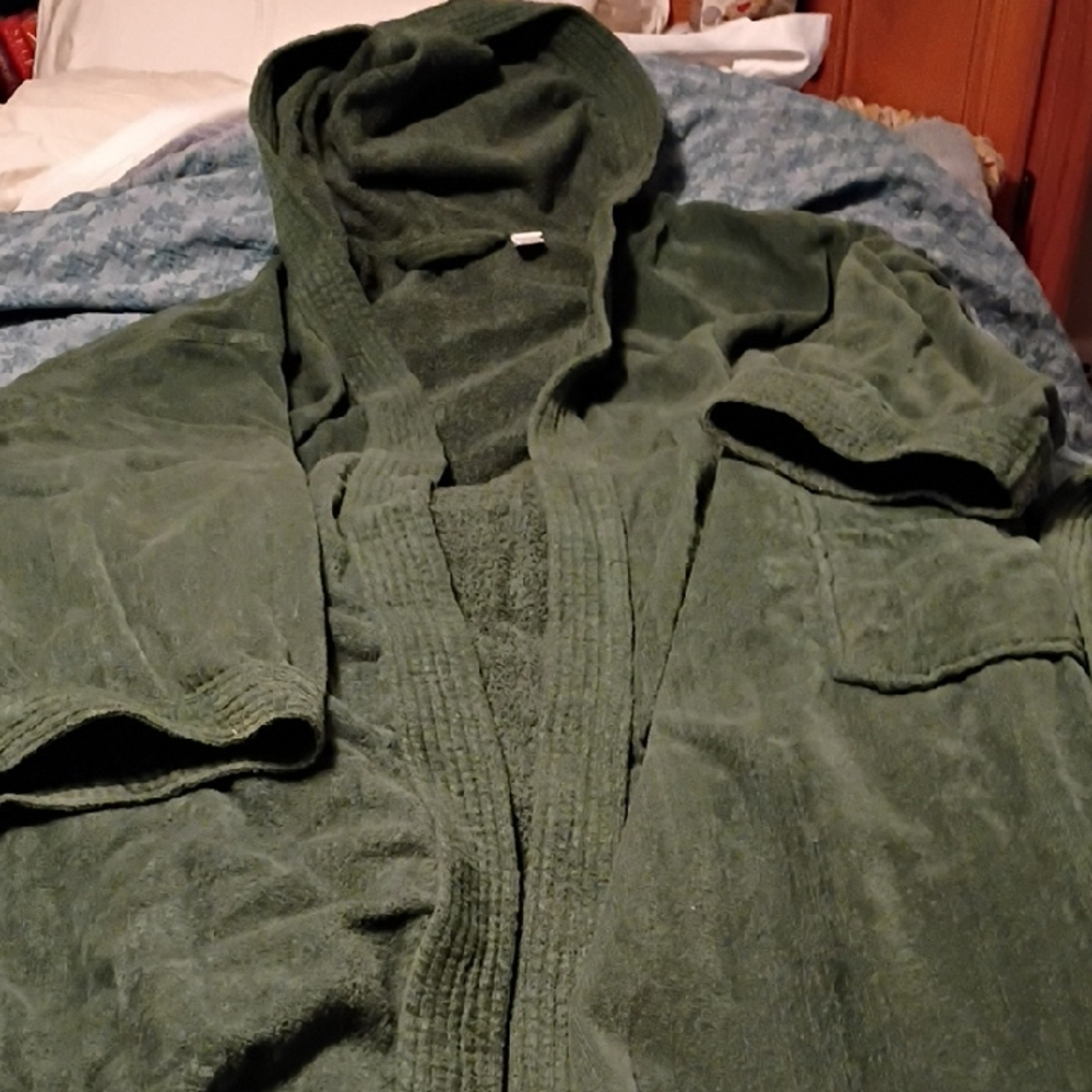 Men's Superb.Green Hooded Terry Big/Tall Robe With Pockets 4x 5x.3/4 Sleeves....